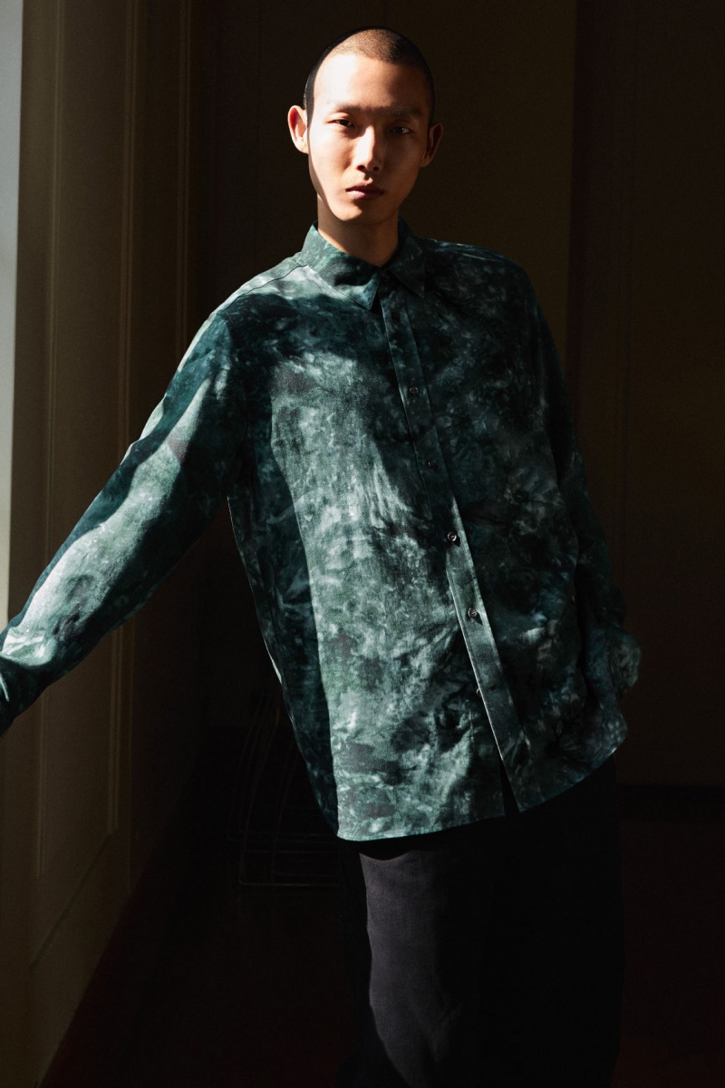 Pánské Košile COS Tie-Dye Print Fluid Zelene Šedé | DYKF-17235
