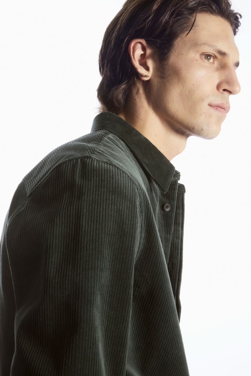 Pánské Košile COS Utility-Style Corduroy Overshirt Tmavě Zelene | RSPV-25394
