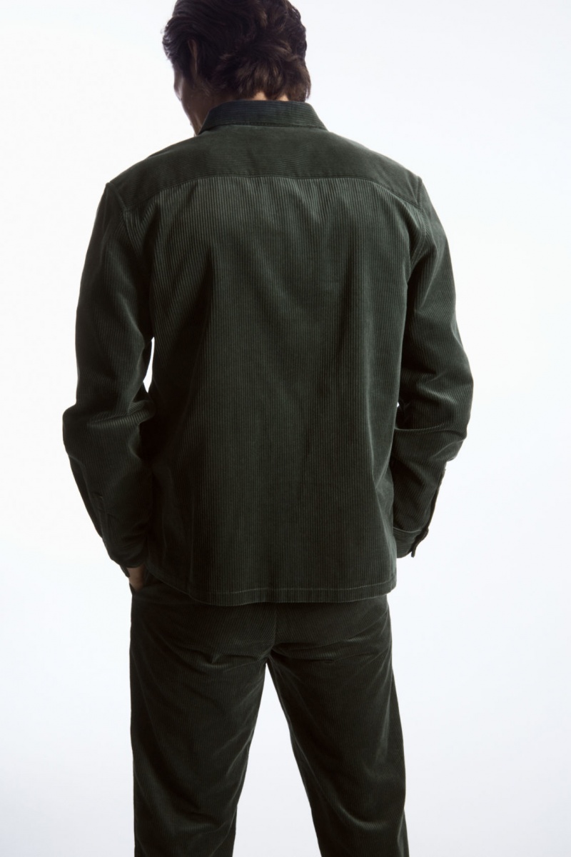 Pánské Košile COS Utility-Style Corduroy Overshirt Tmavě Zelene | RSPV-25394