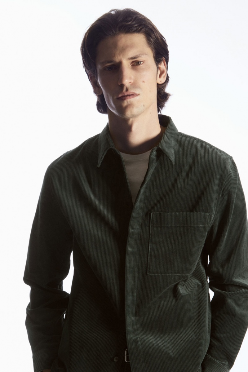 Pánské Košile COS Utility-Style Corduroy Overshirt Tmavě Zelene | RSPV-25394
