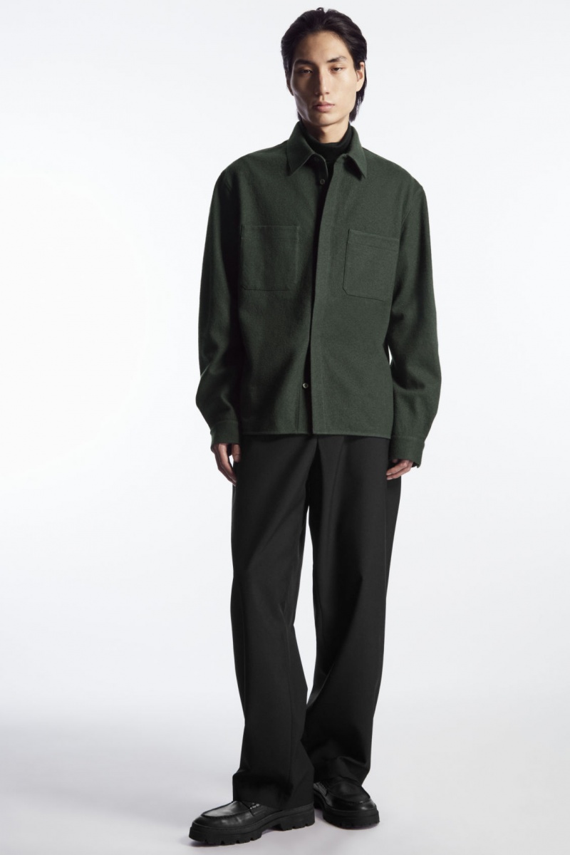 Pánské Košile COS Vlna-Jersey Overshirt Tmavě Zelene | XGFA-04765