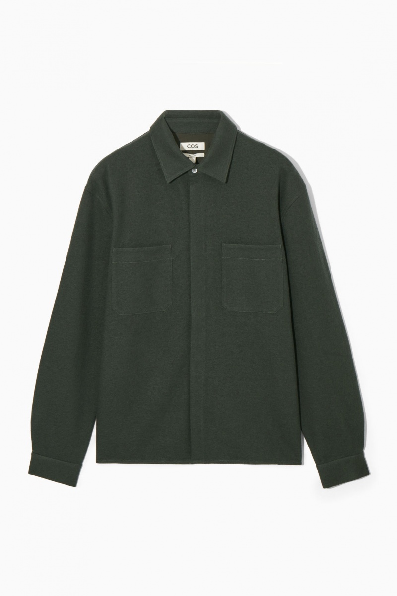 Pánské Košile COS Vlna-Jersey Overshirt Tmavě Zelene | XGFA-04765