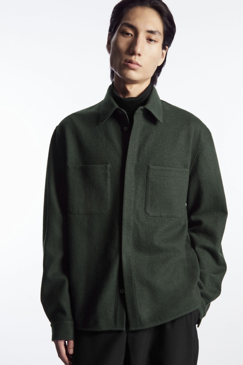 Pánské Košile COS Vlna-Jersey Overshirt Tmavě Zelene | XGFA-04765