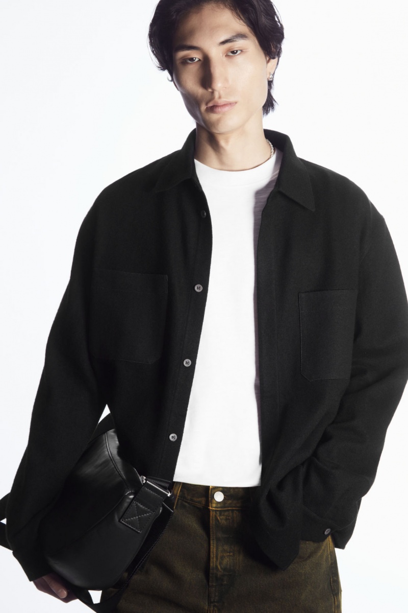 Pánské Košile COS Vlna-Jersey Overshirt Černé | UNPS-42981