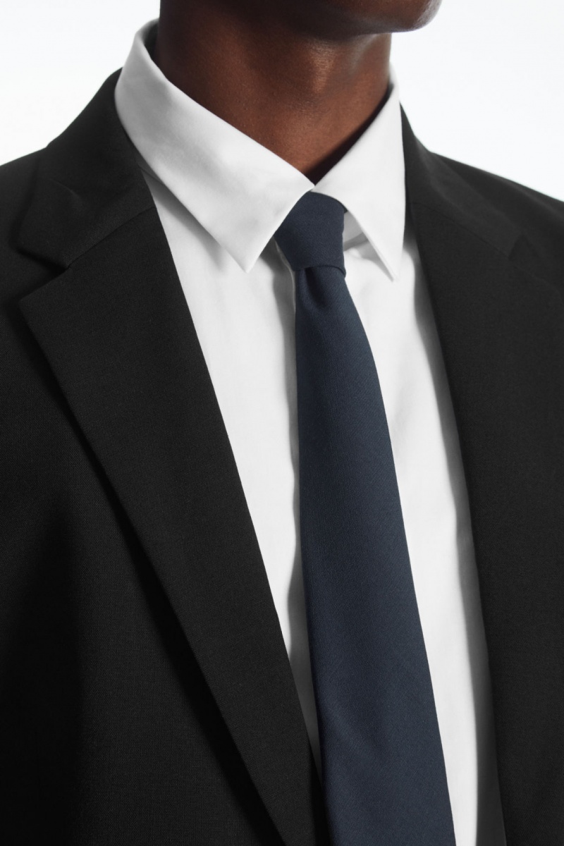 Pánské Kravaty COS Silk-Podšité Vlna Tmavě Blankyt | WMIB-78941