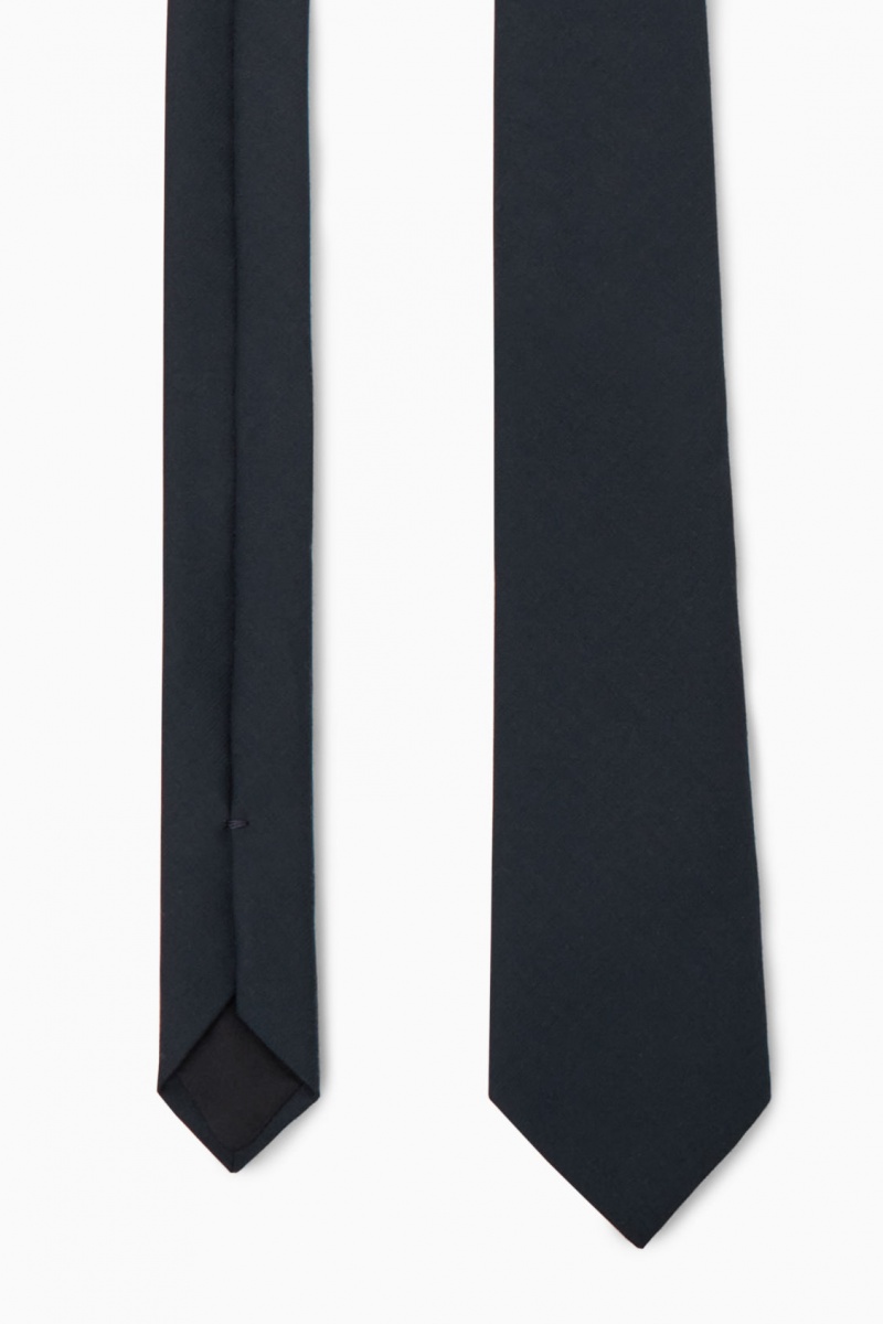 Pánské Kravaty COS Silk-Podšité Vlna Tmavě Blankyt | WMIB-78941
