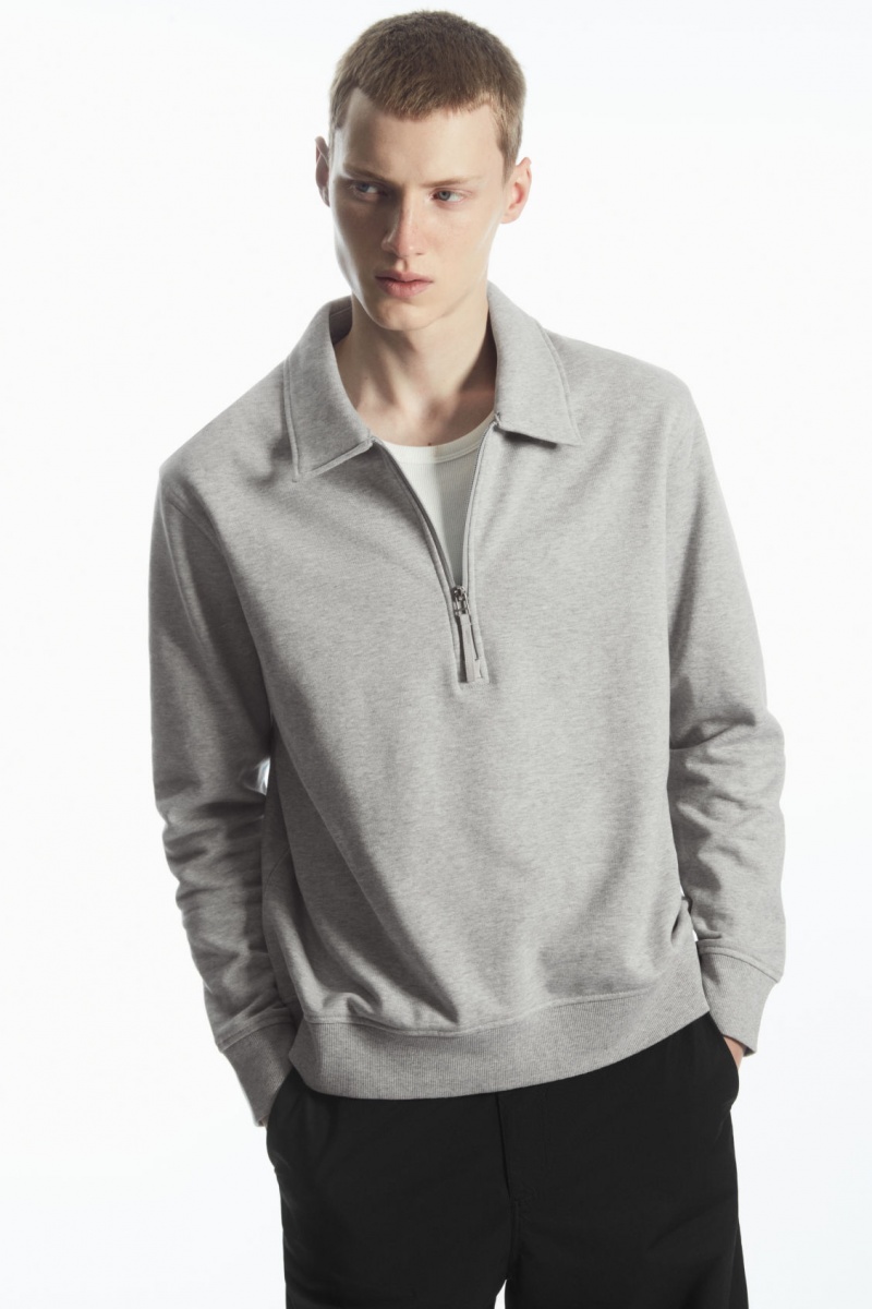 Pánské Mikina COS Collared Half-Zip Šedé | JDMC-04673