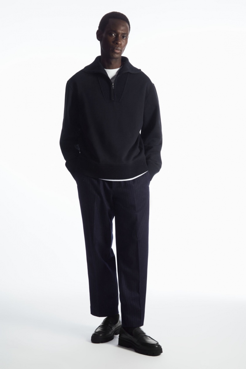 Pánské Mikina COS Funnel-Neck Half-Zip Tmavě Blankyt | FRAT-32917