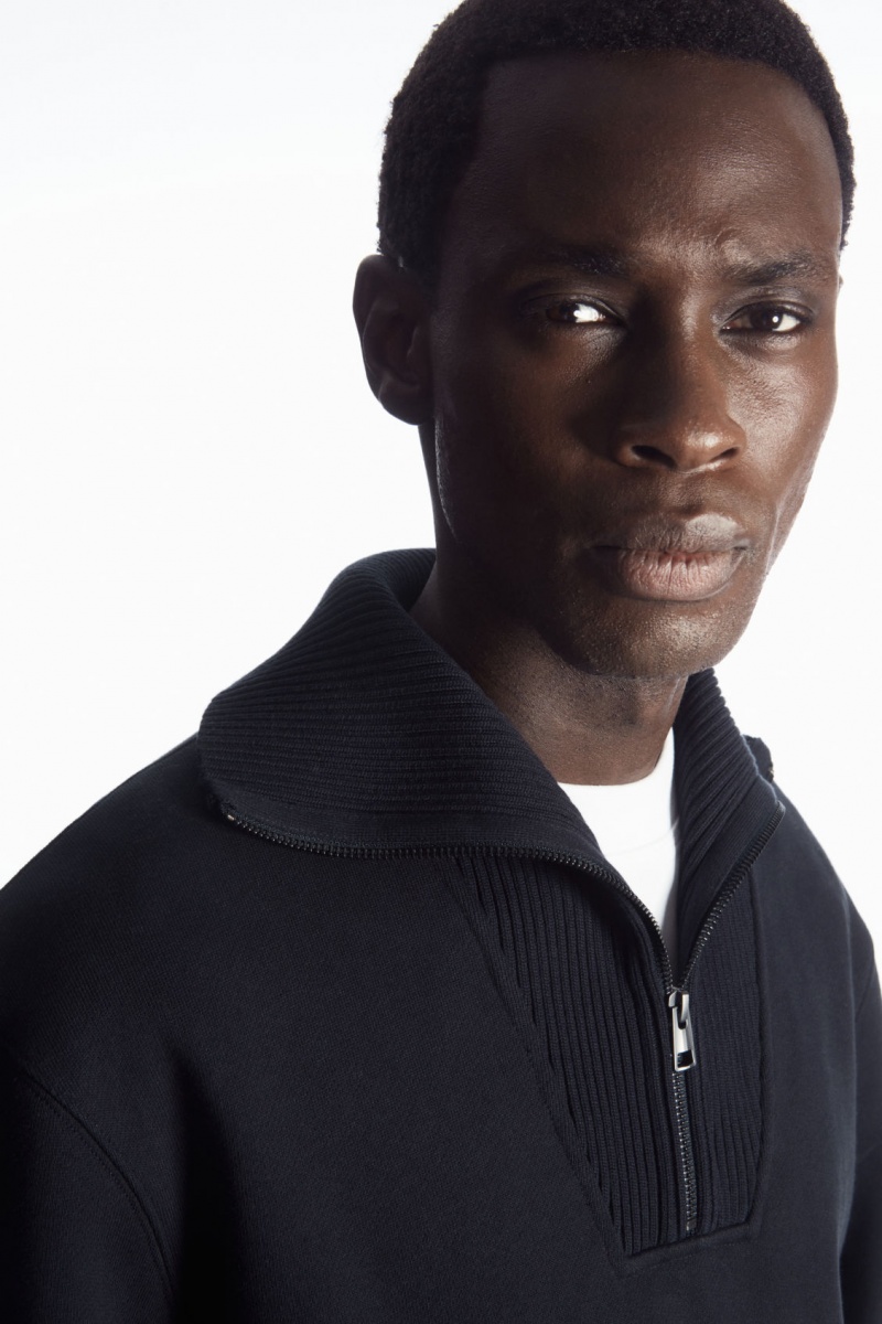 Pánské Mikina COS Funnel-Neck Half-Zip Tmavě Blankyt | FRAT-32917