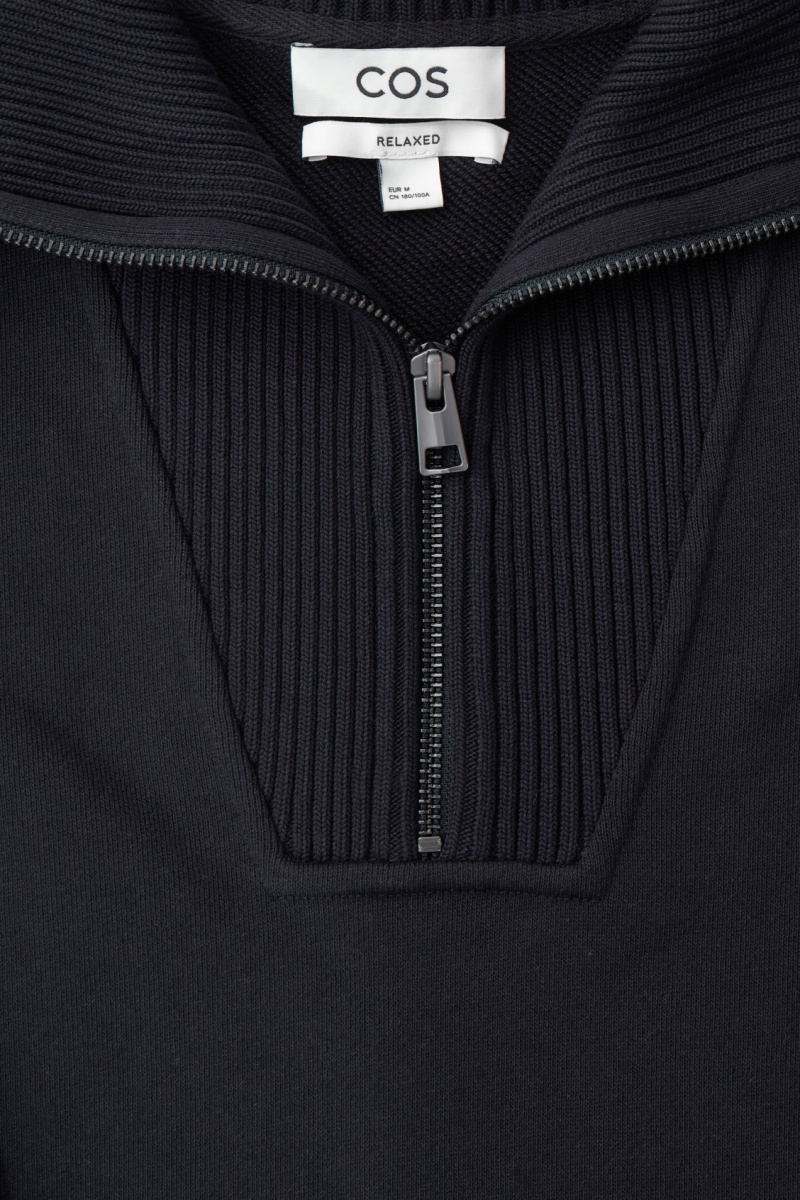Pánské Mikina COS Funnel-Neck Half-Zip Tmavě Blankyt | FRAT-32917