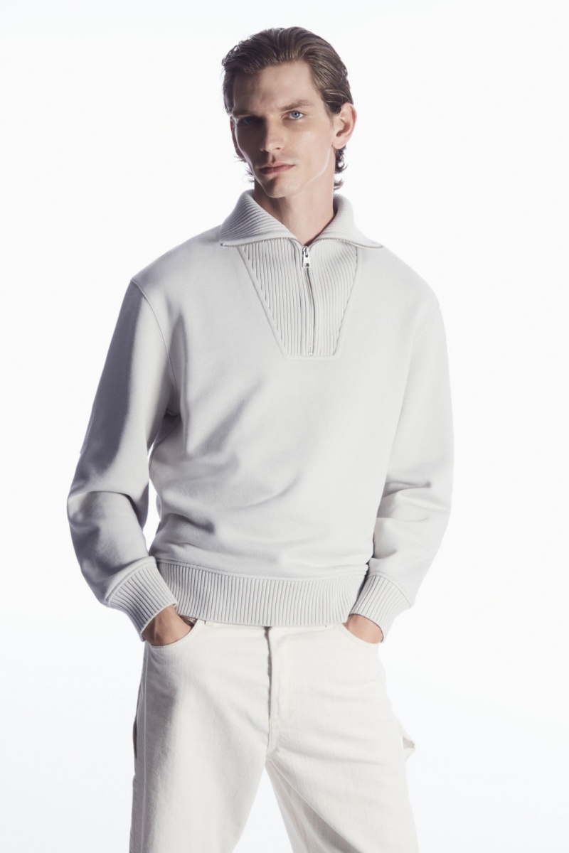 Pánské Mikina COS Funnel-Neck Half-Zip Šedé | PZEU-21895