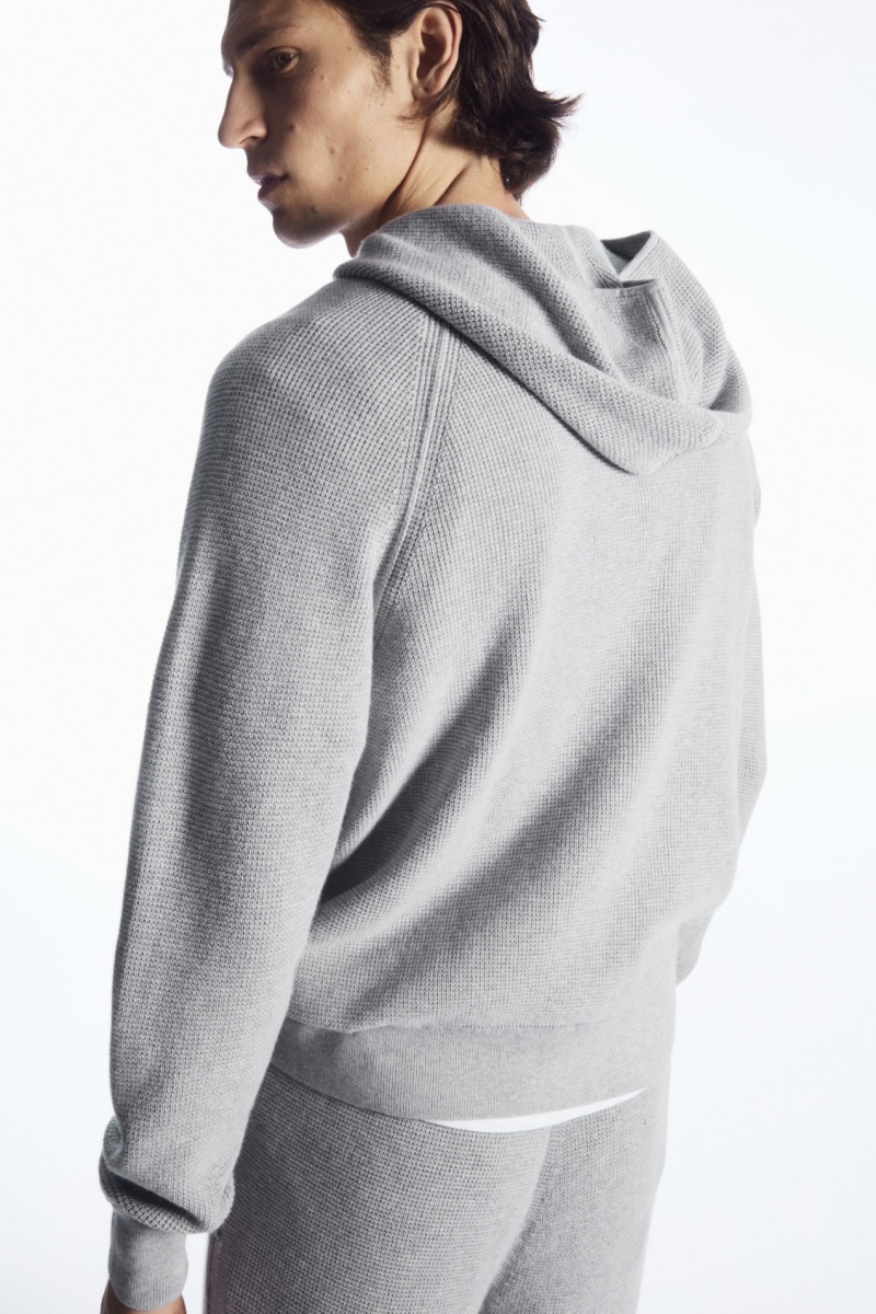 Pánské Mikina s Kapucí COS Waffle-Knit Cashmere-Blend Šedé | IRFK-80142