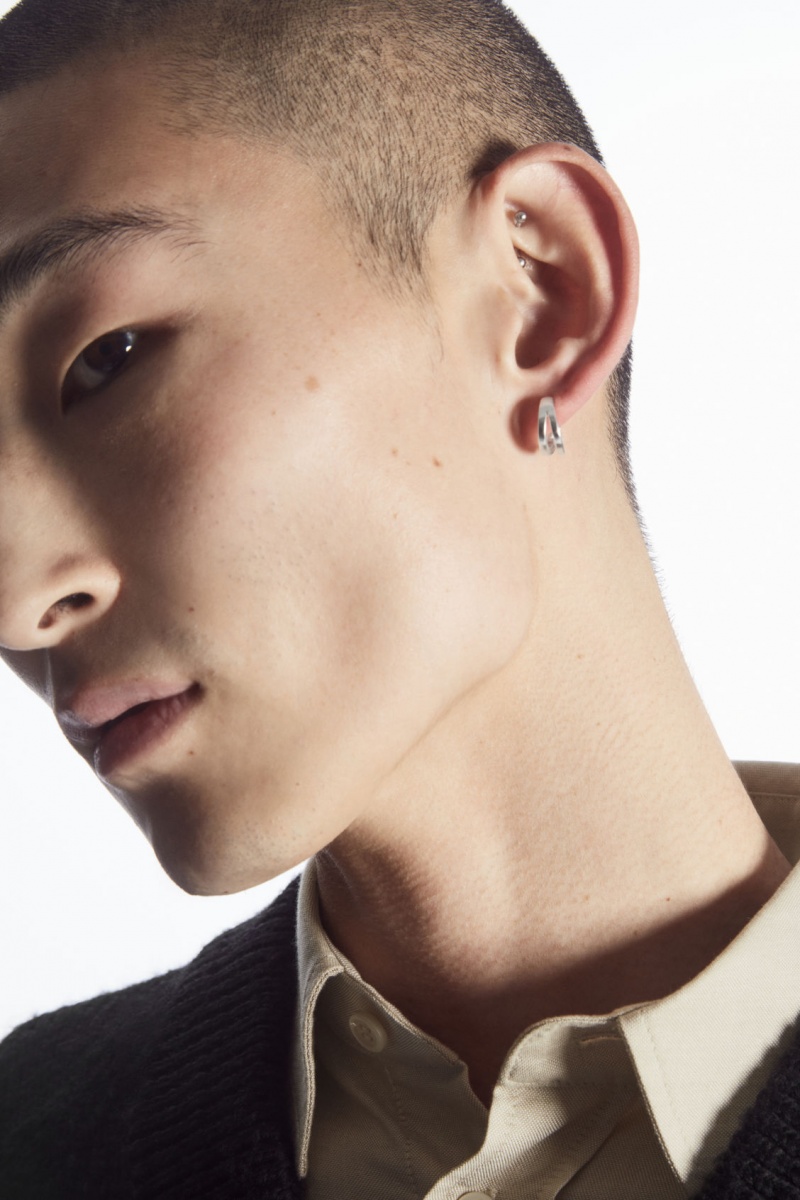 Pánské Náušnice COS Layered Double Hoop Stříbrné | IKFO-40798