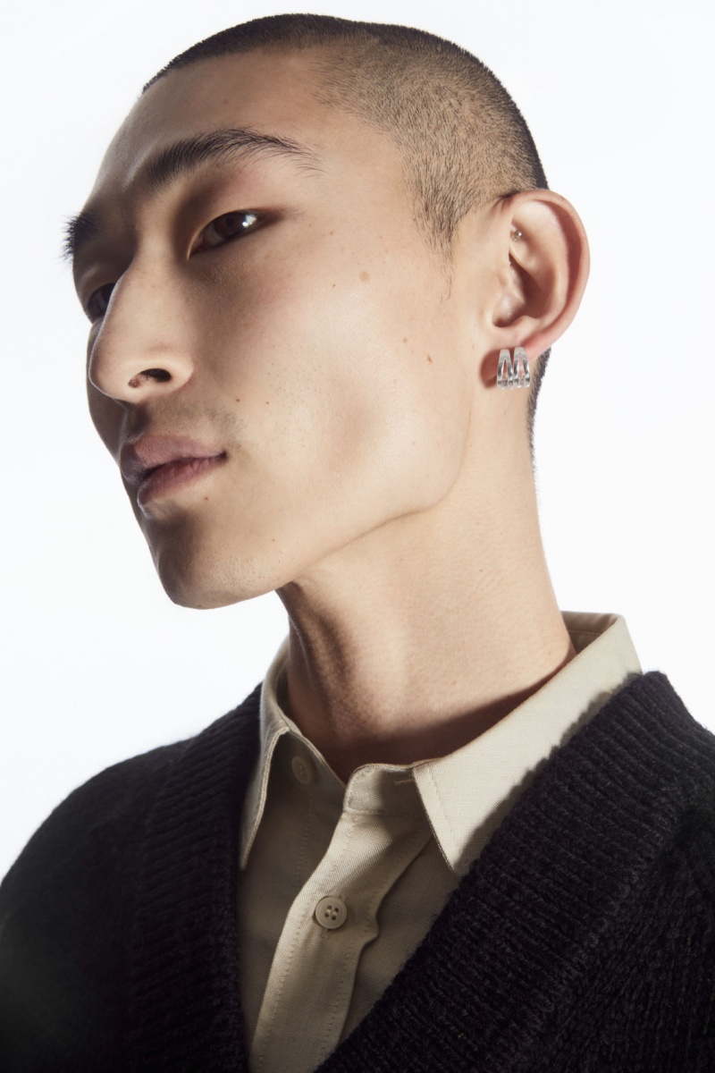 Pánské Náušnice COS Layered Double Hoop Stříbrné | KUIA-69574