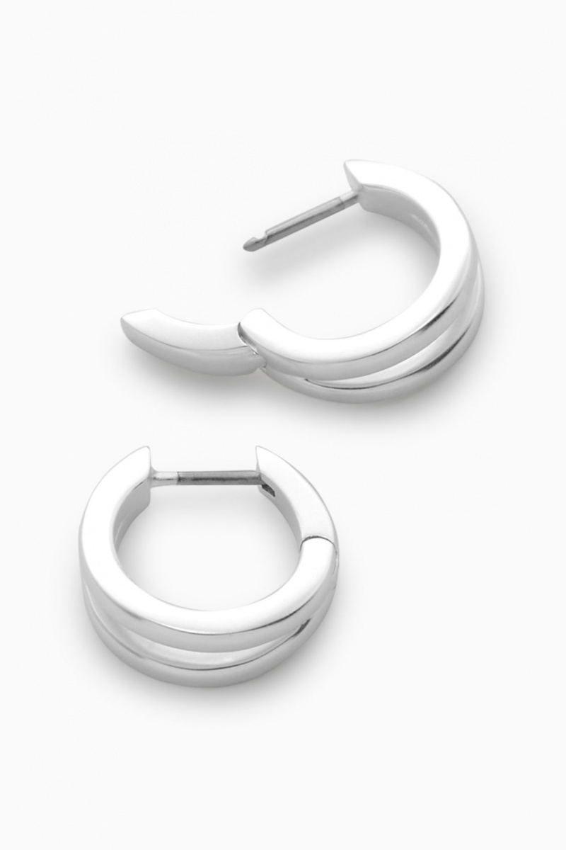 Pánské Náušnice COS Layered Double Hoop Stříbrné | KUIA-69574
