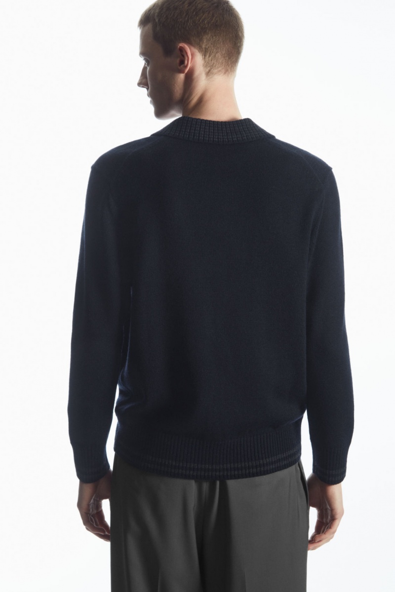 Pánské Polo Triko COS Contrast-Tipped Merino Tmavě Blankyt Šedé | UEPF-37910