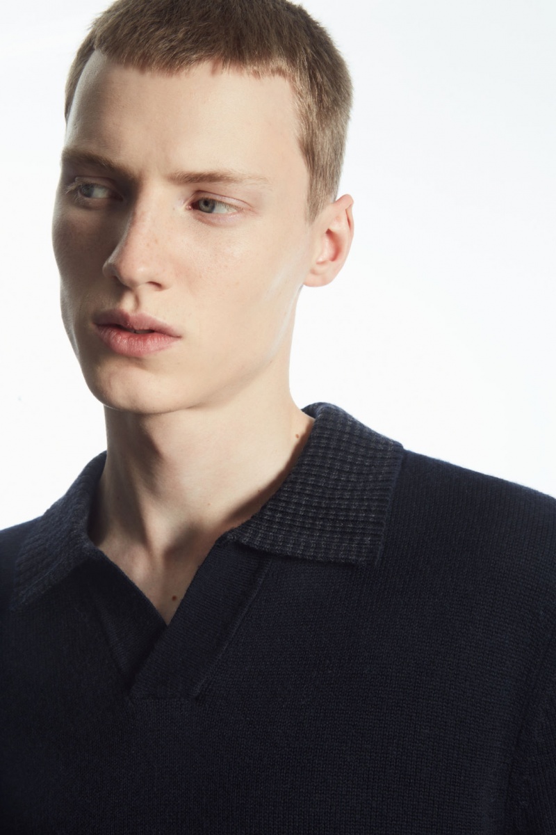 Pánské Polo Triko COS Contrast-Tipped Merino Tmavě Blankyt Šedé | UEPF-37910