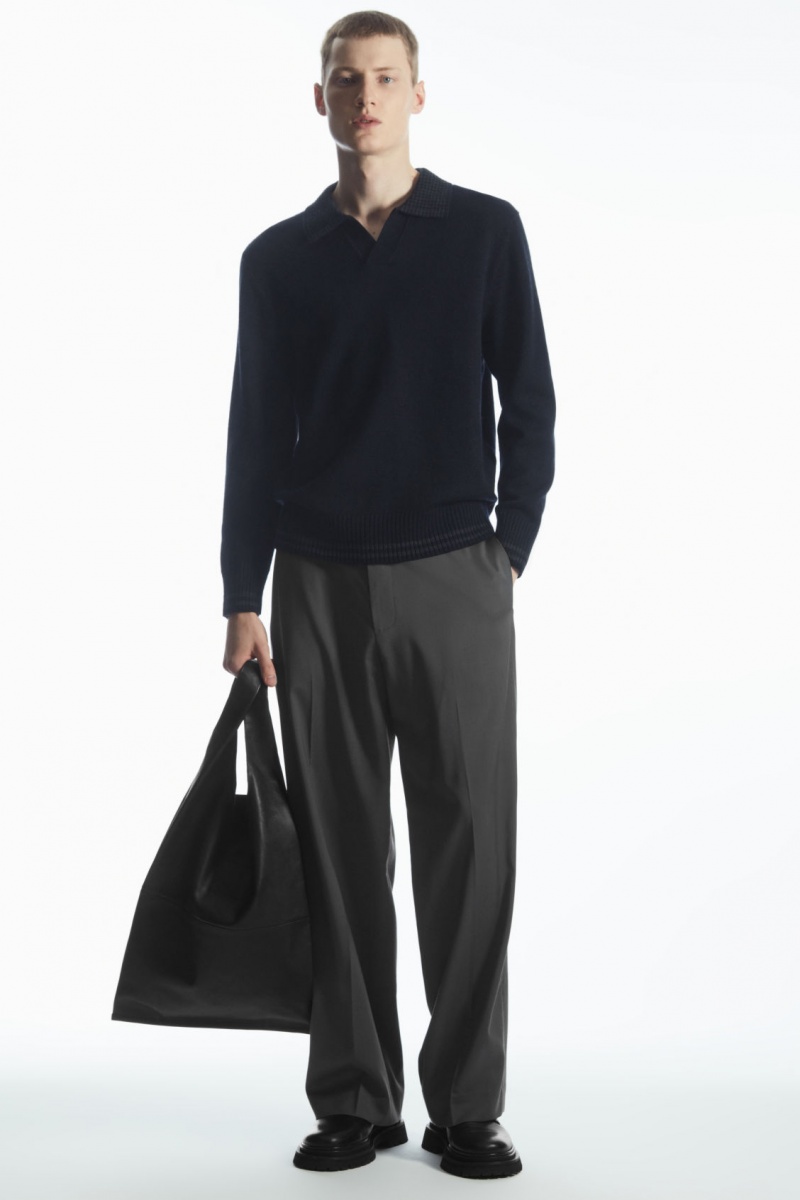 Pánské Polo Triko COS Contrast-Tipped Merino Tmavě Blankyt Šedé | UEPF-37910