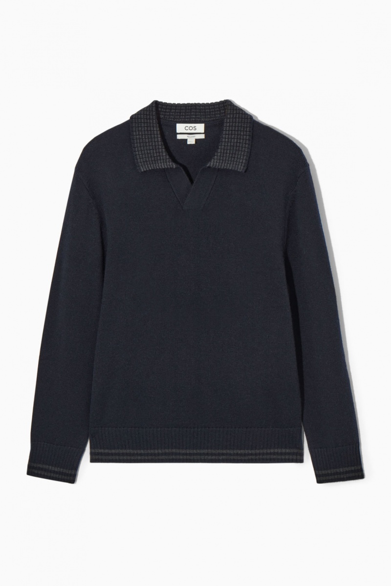Pánské Polo Triko COS Contrast-Tipped Merino Tmavě Blankyt Šedé | UEPF-37910
