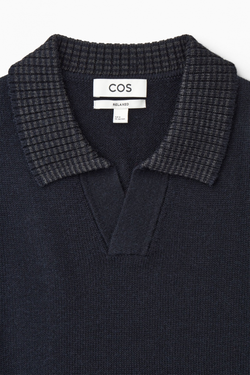 Pánské Polo Triko COS Contrast-Tipped Merino Tmavě Blankyt Šedé | UEPF-37910