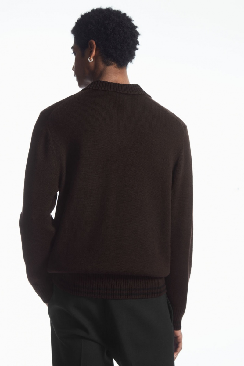 Pánské Polo Triko COS Contrast-Tipped Merino Tmavě Hnědé | GDKX-57612