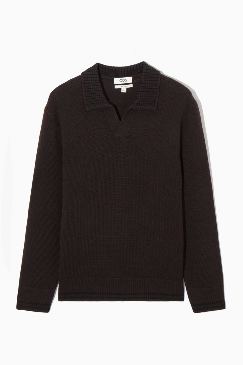 Pánské Polo Triko COS Contrast-Tipped Merino Tmavě Hnědé | GDKX-57612