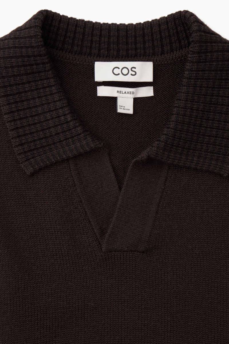 Pánské Polo Triko COS Contrast-Tipped Merino Tmavě Hnědé | GDKX-57612