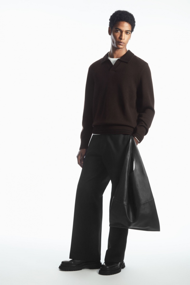 Pánské Polo Triko COS Contrast-Tipped Merino Tmavě Hnědé | GDKX-57612