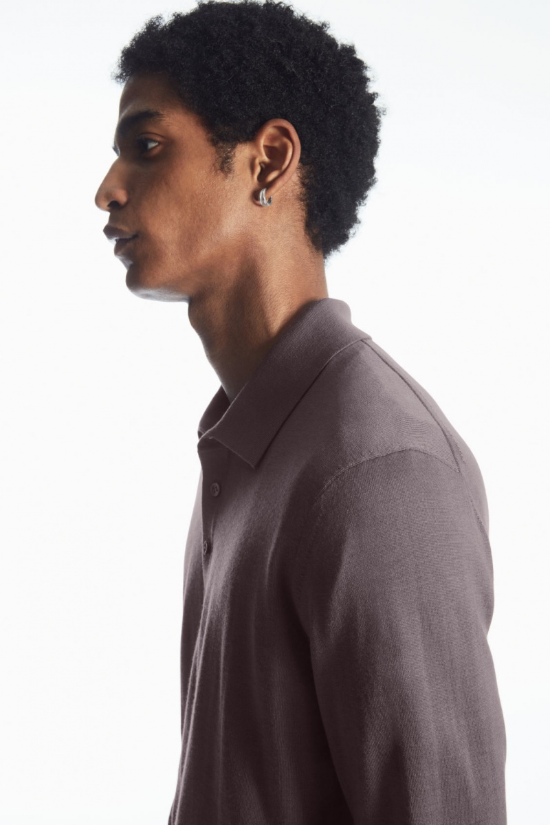 Pánské Polo Triko COS Merino Vlna Tmavě Fialové | HIOX-46135