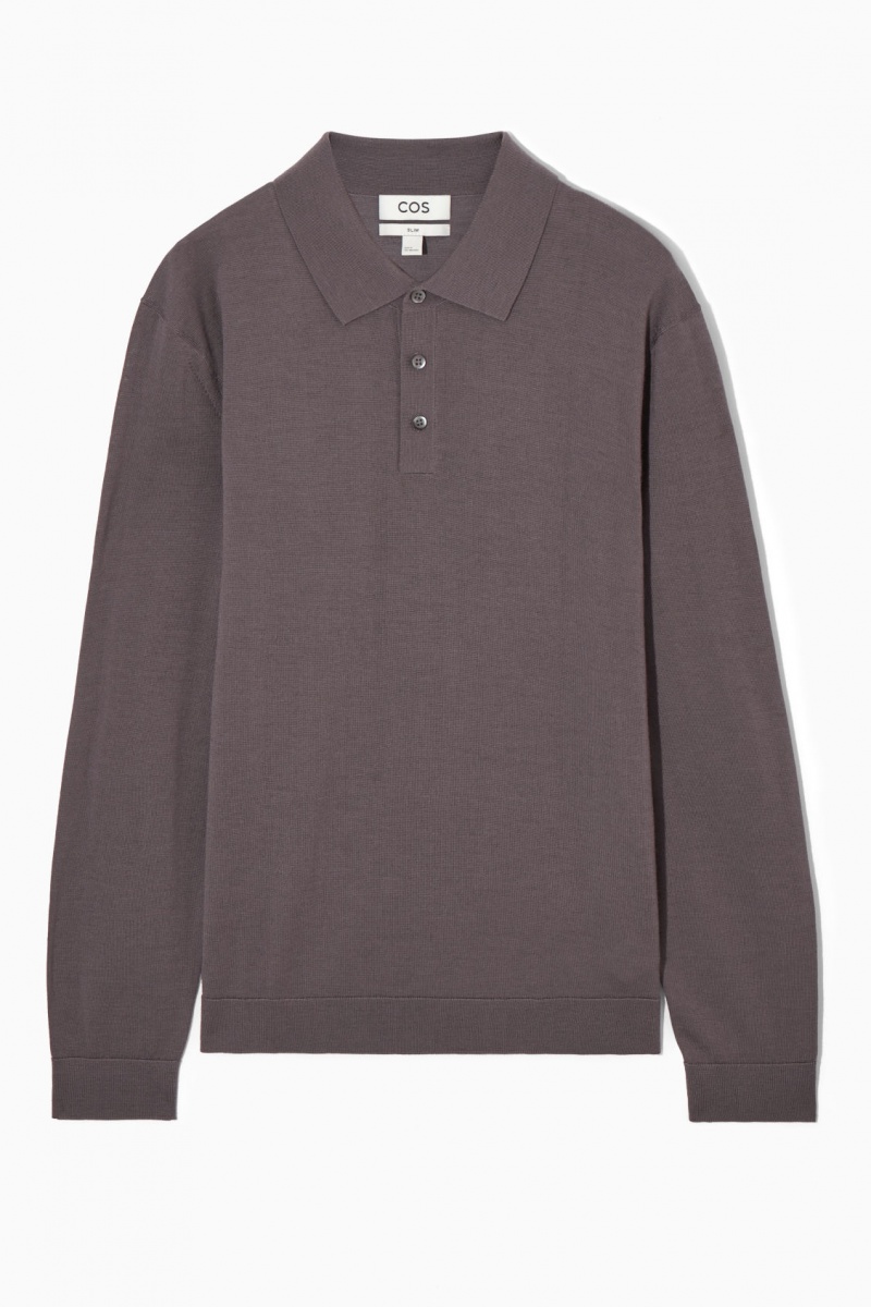 Pánské Polo Triko COS Merino Vlna Tmavě Fialové | HIOX-46135
