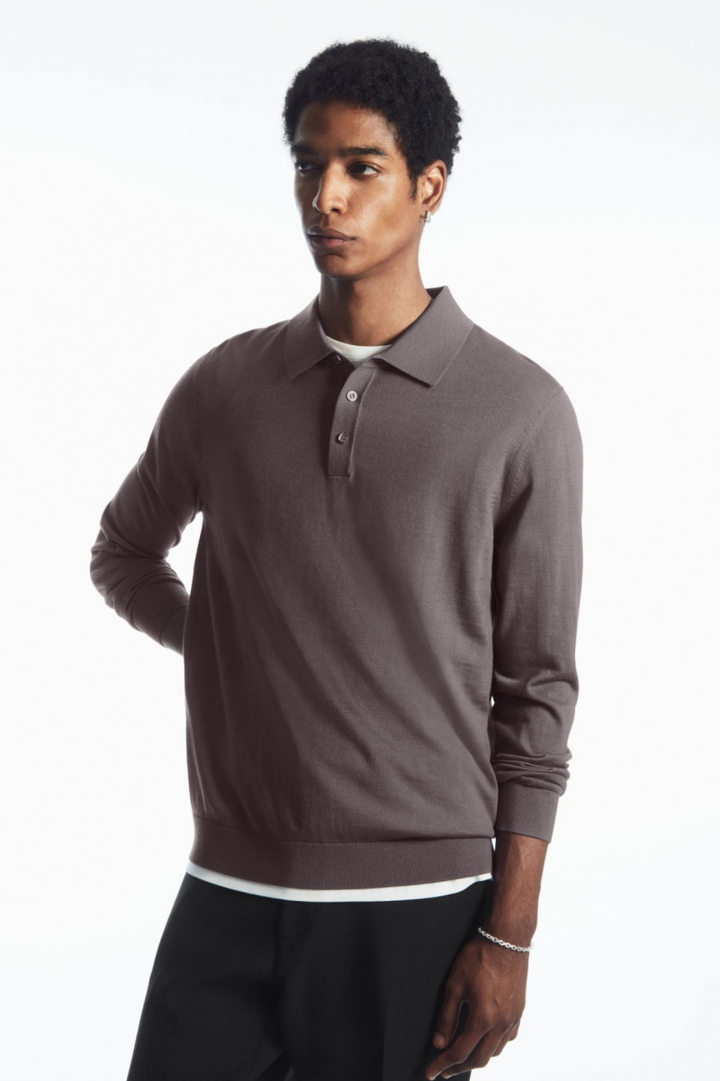 Pánské Polo Triko COS Merino Vlna Tmavě Fialové | HIOX-46135