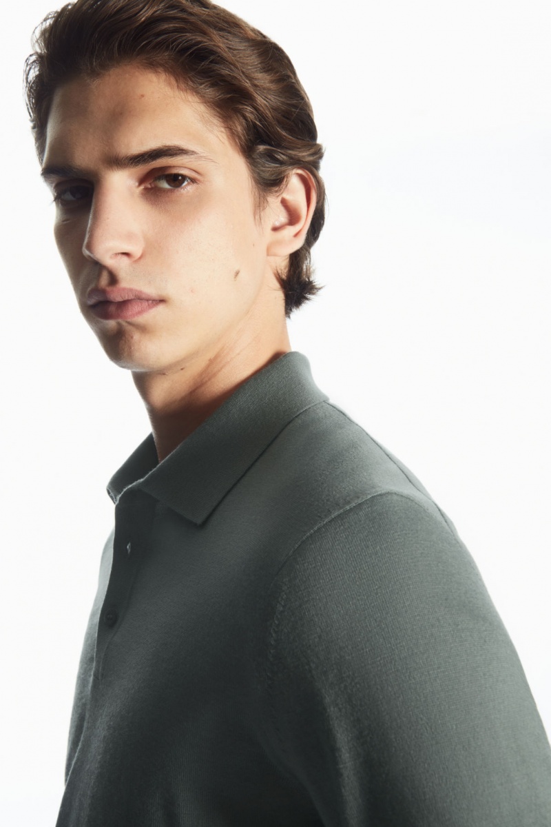 Pánské Polo Triko COS Merino Vlna Zelene | YKZJ-87492
