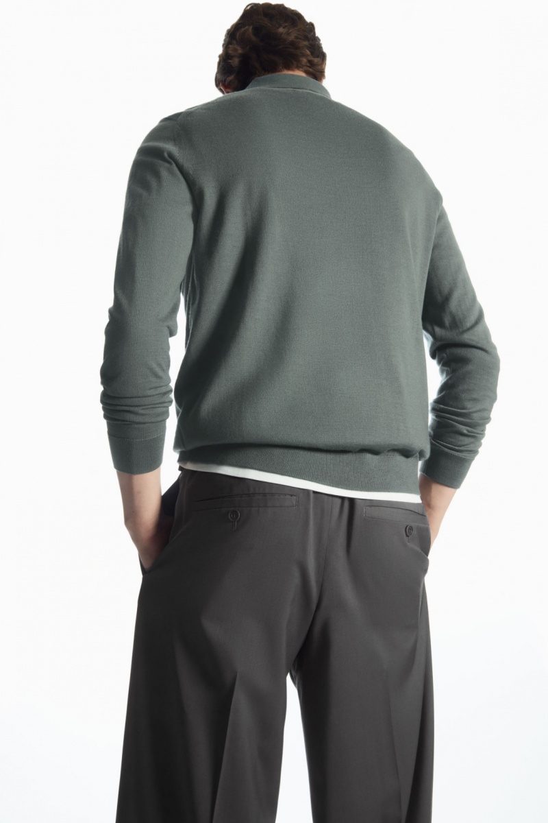 Pánské Polo Triko COS Merino Vlna Zelene | YKZJ-87492