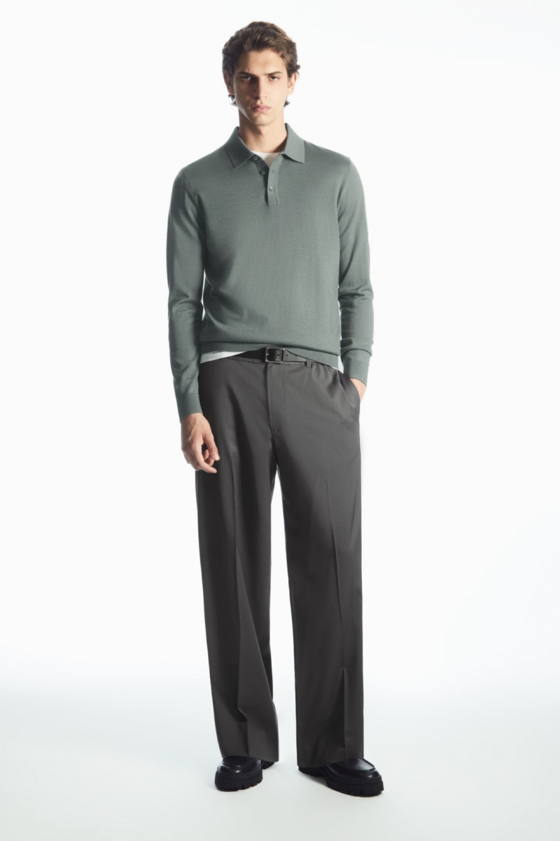 Pánské Polo Triko COS Merino Vlna Zelene | YKZJ-87492