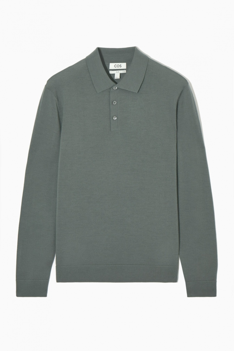 Pánské Polo Triko COS Merino Vlna Zelene | YKZJ-87492