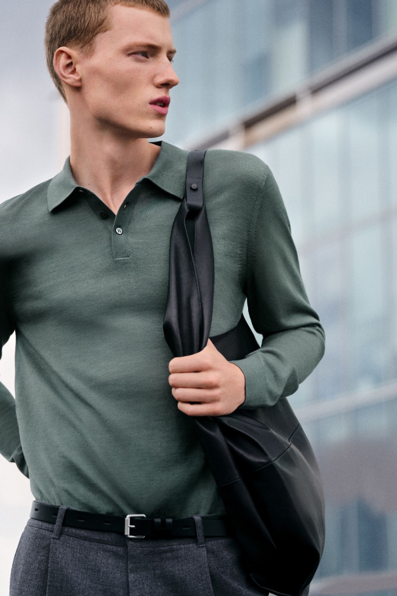 Pánské Polo Triko COS Merino Vlna Zelene | YKZJ-87492