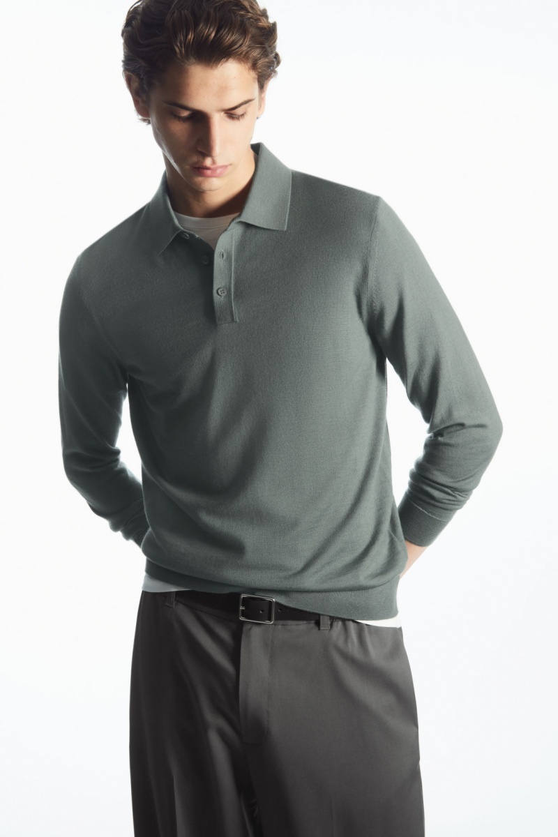 Pánské Polo Triko COS Merino Vlna Zelene | YKZJ-87492