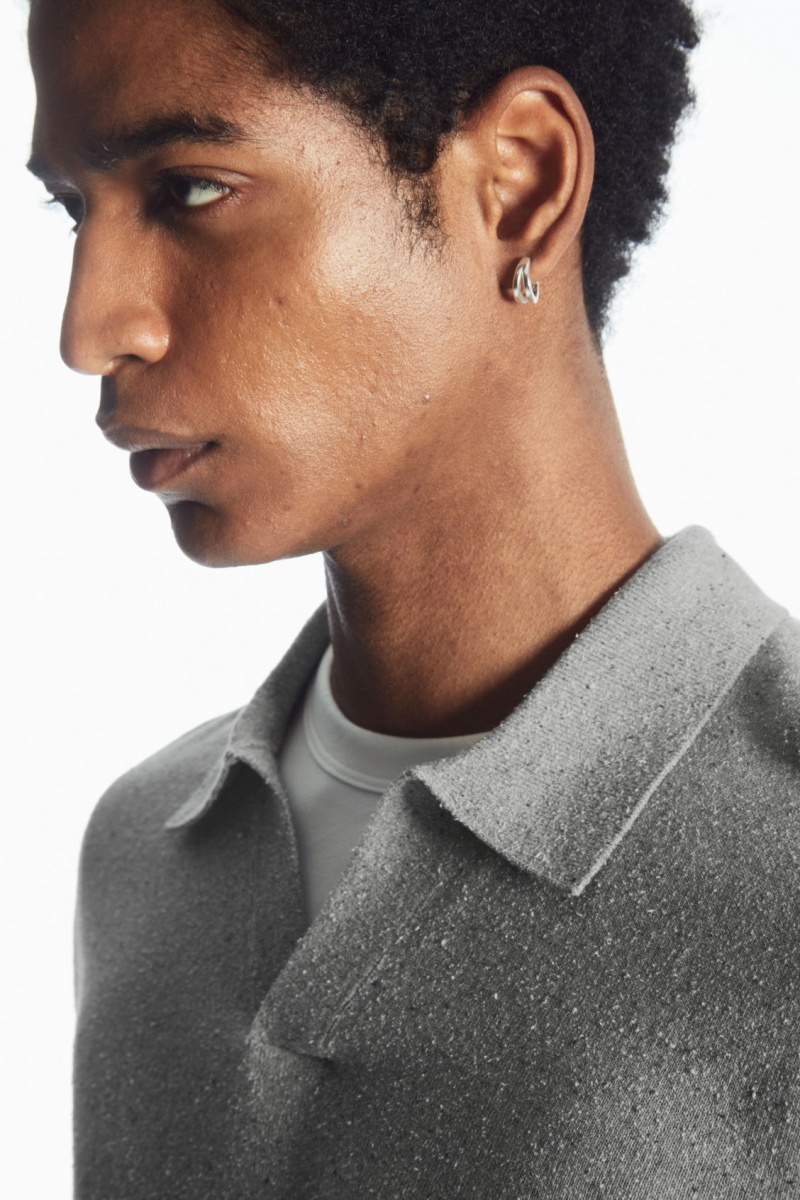 Pánské Polo Triko COS Open-Collar Pletené Silk Šedé | IHTB-51694