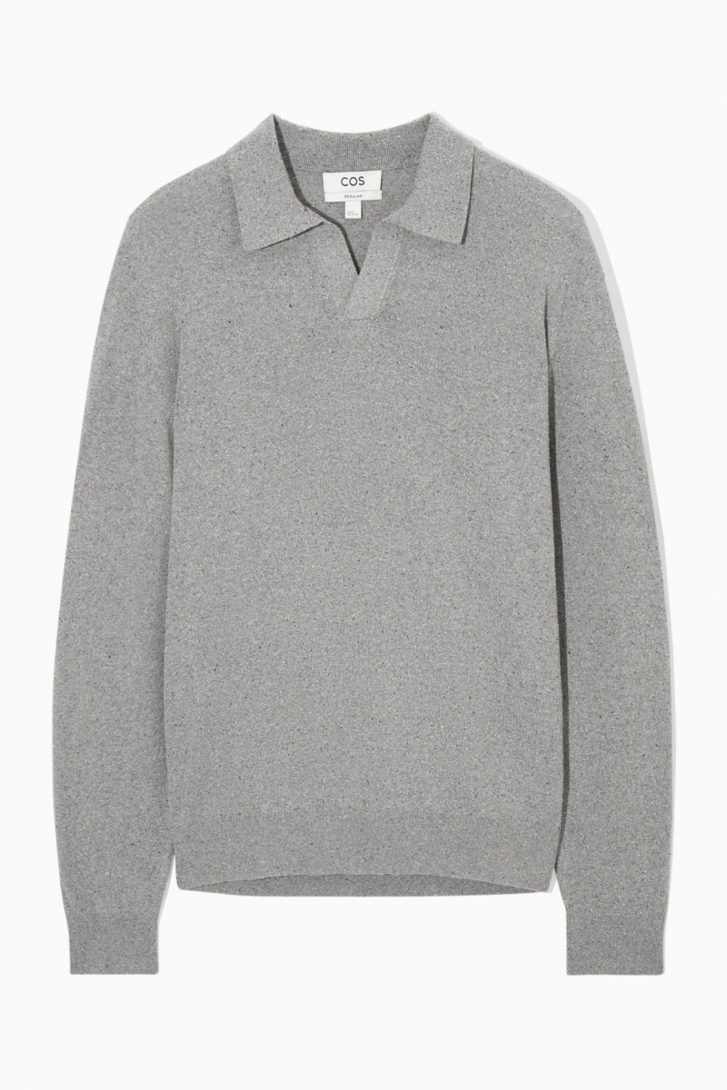 Pánské Polo Triko COS Open-Collar Pletené Silk Šedé | IHTB-51694