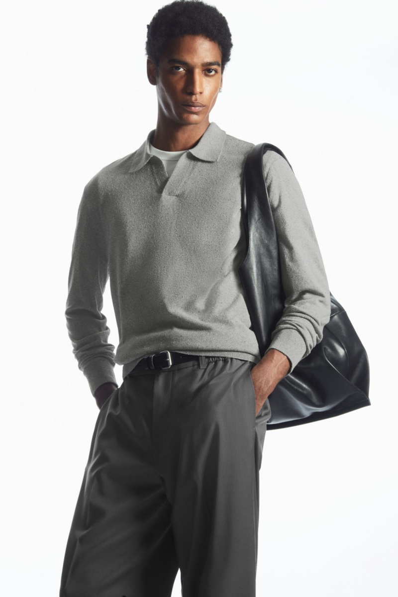 Pánské Polo Triko COS Open-Collar Pletené Silk Šedé | IHTB-51694