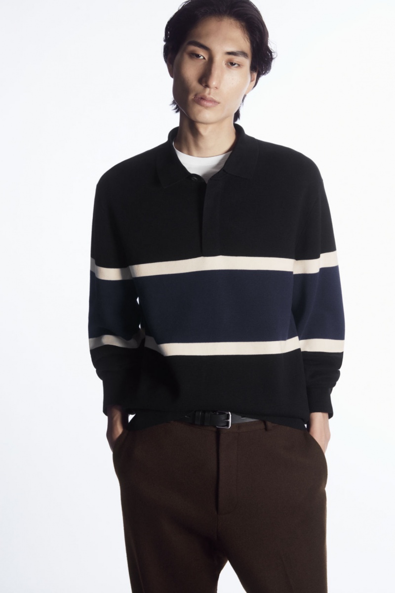 Pánské Polo Triko COS Pruhovaný Černé | KPZC-37096