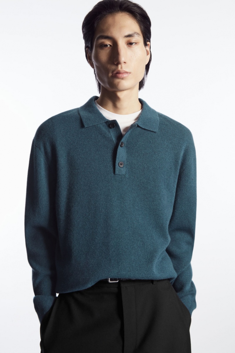 Pánské Polo Triko COS Pure Cashmere Tyrkysové | YAQI-47601