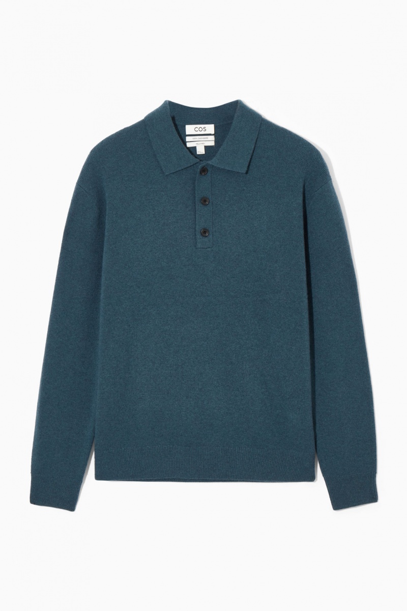 Pánské Polo Triko COS Pure Cashmere Tyrkysové | YAQI-47601