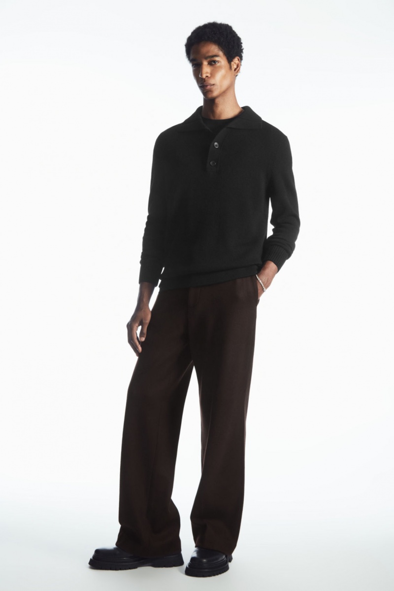 Pánské Polo Triko COS Vlna And Cashmere Černé | SZAN-86215
