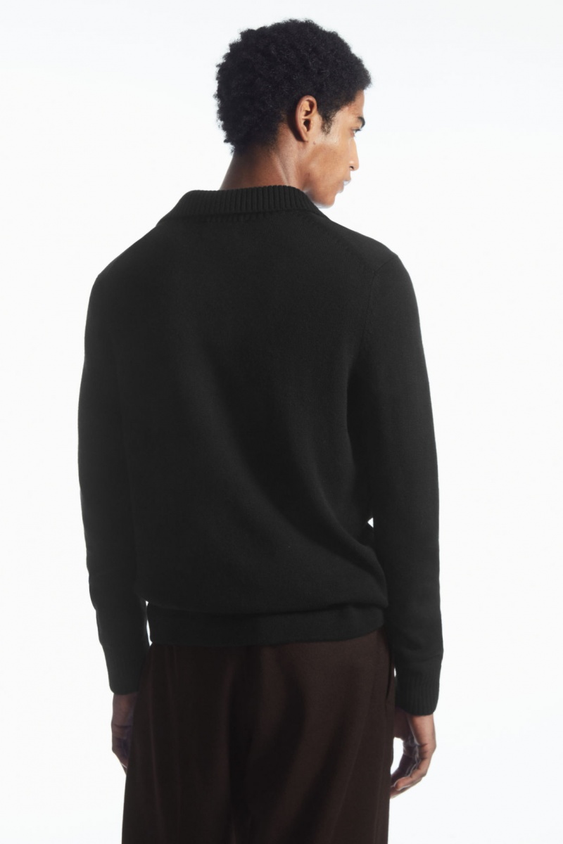 Pánské Polo Triko COS Vlna And Cashmere Černé | SZAN-86215