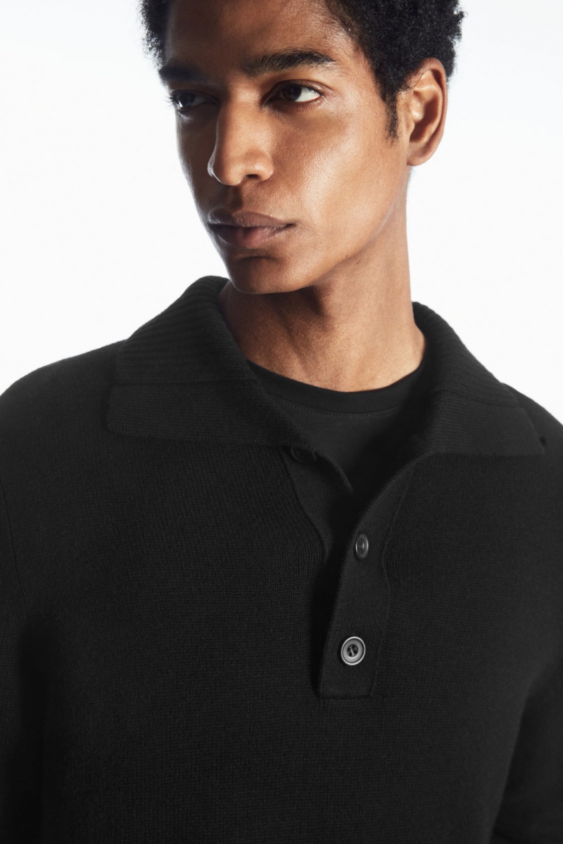 Pánské Polo Triko COS Vlna And Cashmere Černé | SZAN-86215