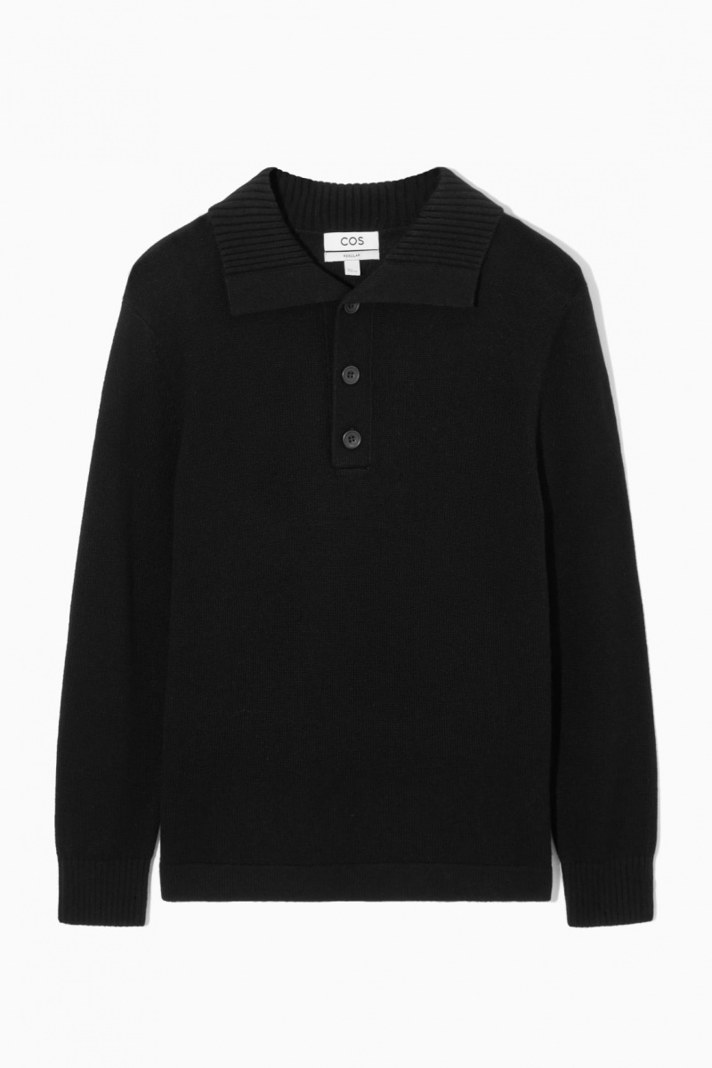 Pánské Polo Triko COS Vlna And Cashmere Černé | SZAN-86215