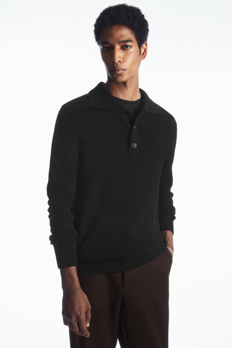 Pánské Polo Triko COS Vlna And Cashmere Černé | SZAN-86215