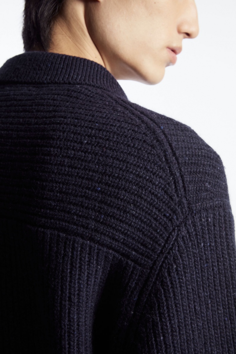 Pánské Polo Triko COS Žebrovaný Vlna And Cashmere-Blend Tmavě Blankyt | IJRB-82471