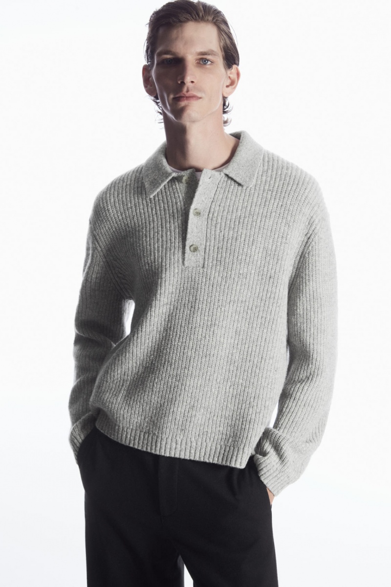 Pánské Polo Triko COS Žebrovaný Vlna And Cashmere-Blend Světle Šedé | ZXBE-17634